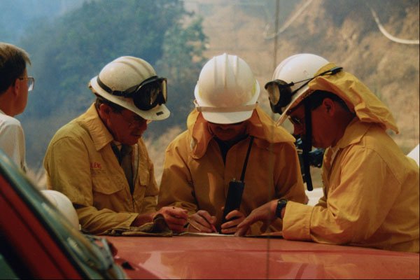 505060 Wildland Battalion Chiefs, Strategy Session At Brush Fire A4 Photo Print