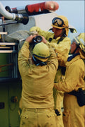 505061 Fire Fighters Preparing To Pull Hose Line At Brush Fire A4 Photo Print