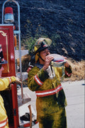 505068 Exhausted Fire Fighter Takes A Break At Canyon Fire A4 Photo Print
