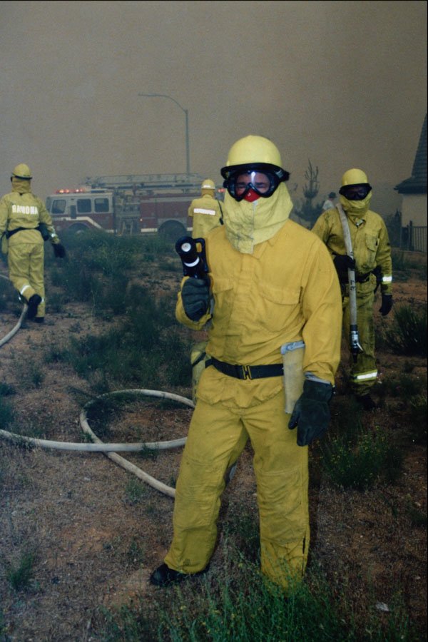 505070 Fire Fighters Waiting For Advancing Flames A4 Photo Print