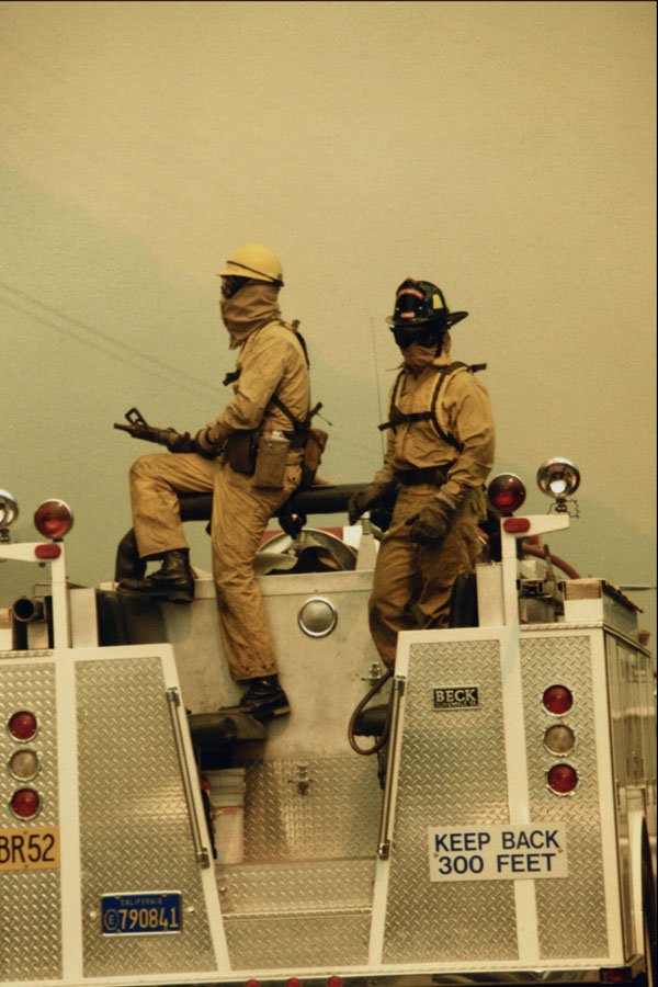 505073 Making A Stand At A Fire Break During Smoky Brush Fire A4 Photo Print