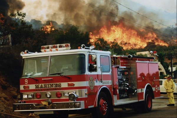 505074 Marine Corps Structure Protection Engine At Multi alarm Fire A4 Photo Print