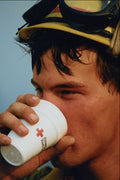 505078 Tired Fire Fighter Enjoys Cold Water From Red Cross A4 Photo Print