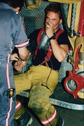 505087 Fire Fighter Inhales Oxygen After Smoke Inhalation At Fire A4 Photo Print