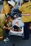 505089 Fire Fighters, Chaplain And Paramedics With Victim A4 Photo Print