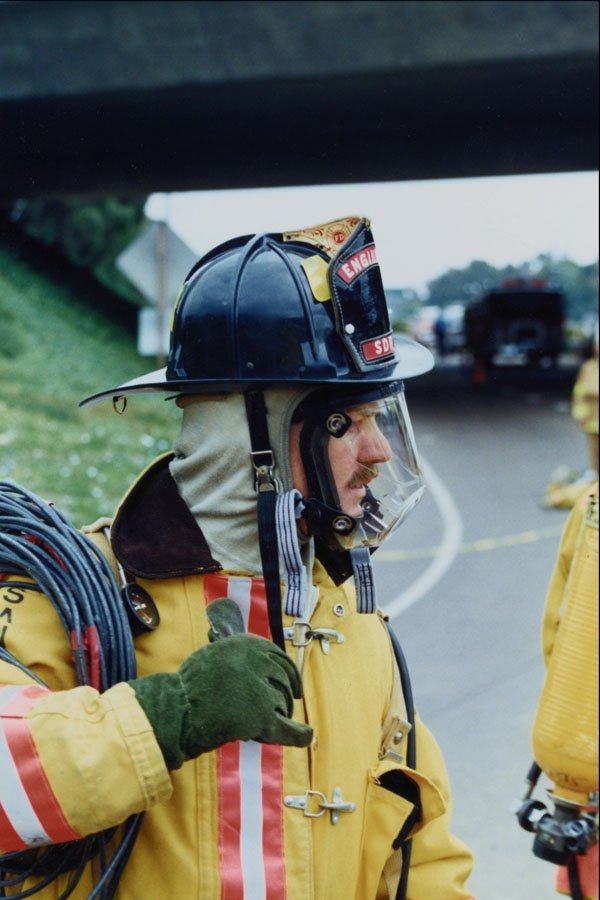 505093 Fire Fighter At Overturned Tanker Accident A4 Photo Print