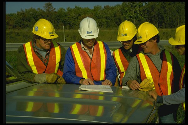 506042 Foreman And Four Hardhats With Safety Vests A4 Photo Print