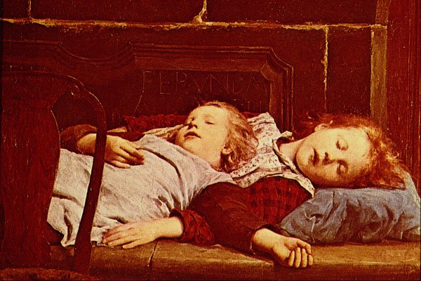 508082 Sleeping Children On Porcelain Stove , Albert Anker A4 Photo Print