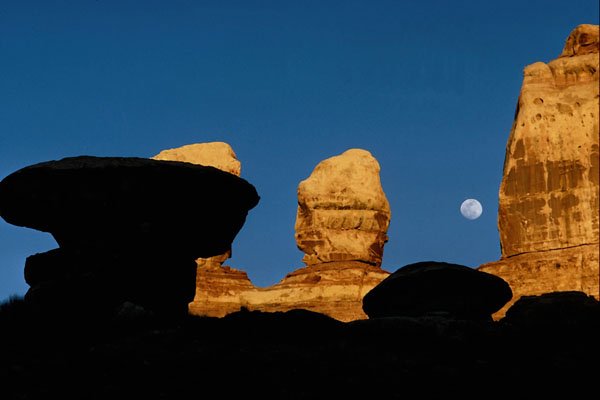 510067 Sunset Glow On Rocks With Moonrise A4 Photo Print