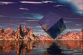 510084 Suspended Cube Over Rippled Water A4 Photo Print