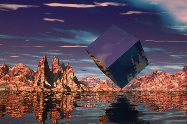 510084 Suspended Cube Over Rippled Water A4 Photo Print