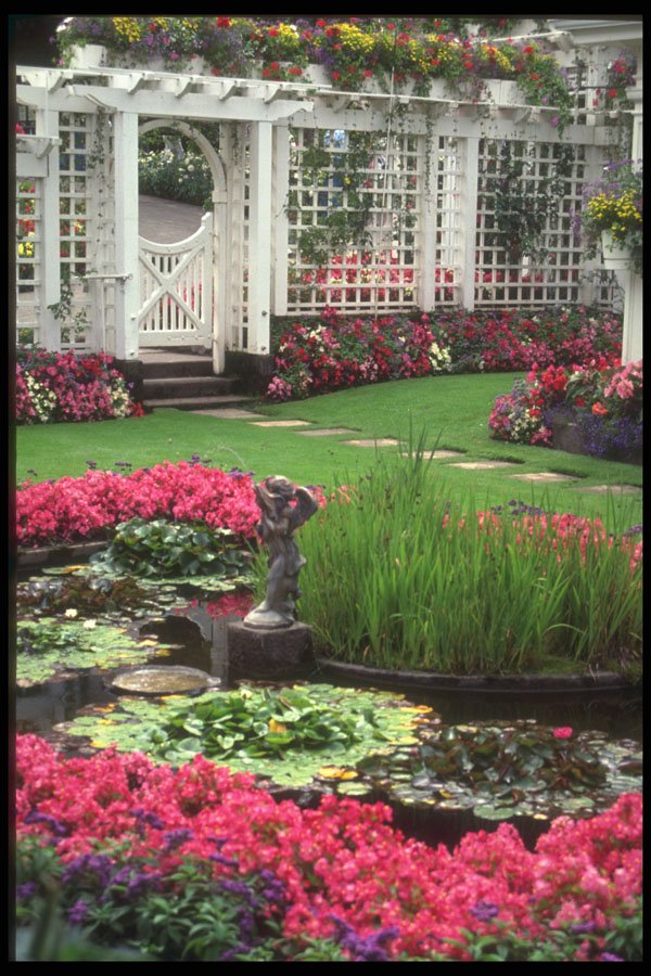 516009 Garden And Pond, Victoria, British Columbia, Canada A4 Photo Print
