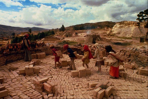 518096 Children In Bogota Work Hauling Bricks On Their Backs, 1978 A4 Photo Print
