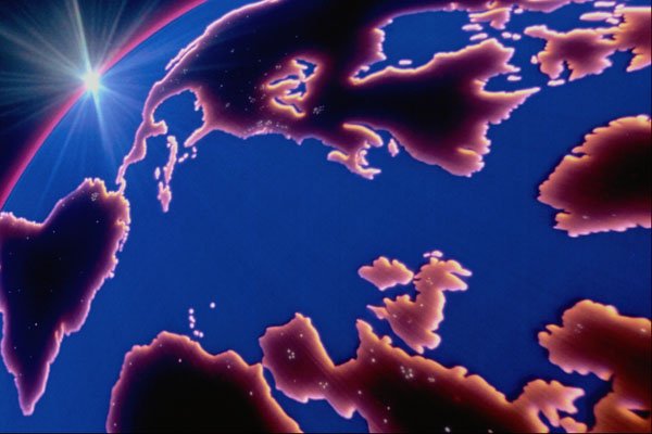 520011 Graphic Earth Perspective With Sun On Horizon A4 Photo Print