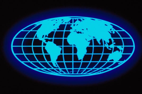 520023 Blue Globe Grid Over Black Background A4 Photo Print