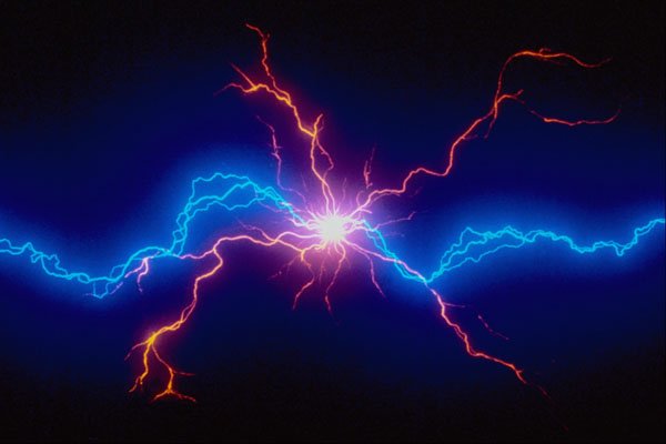 520027 Small Electro charge Over Black Background A4 Photo Print