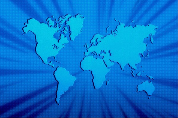 520042 Blue Graphic World Map Bed A4 Photo Print