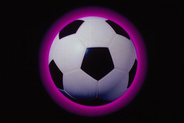 520043 Glowing Soccer Ball Over Black Background A4 Photo Print