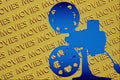 520046 Film Projector Over Yellow movies Background A4 Photo Print