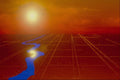 520053 Gold Land Grid With Sun And River A4 Photo Print