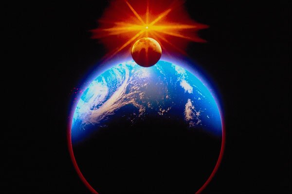 520078 Earth And Moon With Sun A4 Photo Print