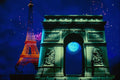 520086 Eiffel Tower And Arc De Triomphe With Moon A4 Photo Print