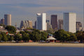 526077 Beach lined Cityscape A4 Photo Print