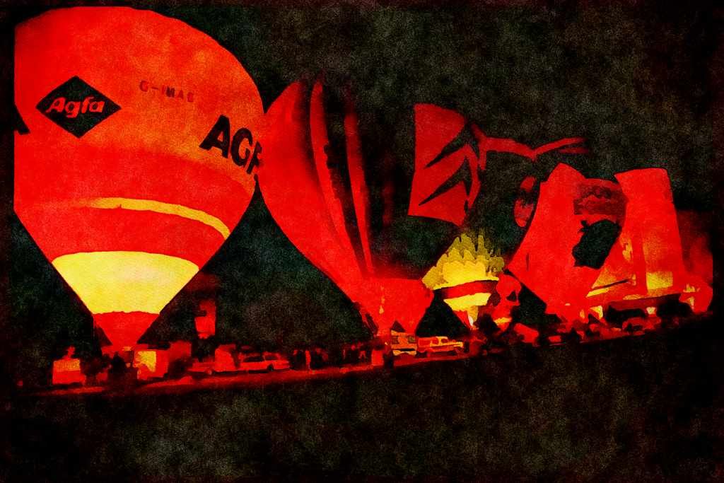 528076 Night Glow, Northampton Balloon Meet A4 Limited Edition Watercolour Print