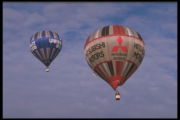 528077 Mitsubishi Motors And Cameron Balloons In Flight A4 Photo Print