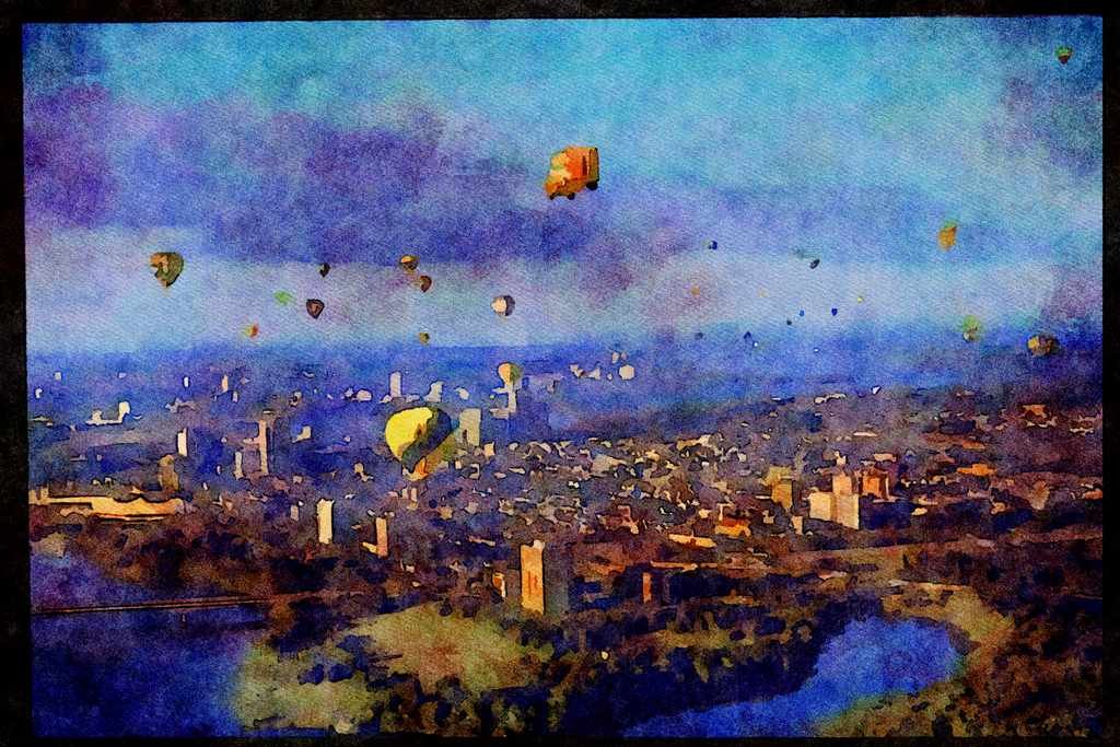 528094 Balloon Take off Over Ottawa River A4 Limited Edition Watercolour Print