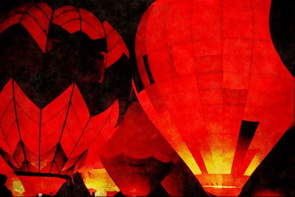 528099 Balloon Glow, Albuquerque Balloon Fiesta 1993 A4 Limited Edition Watercolour Print