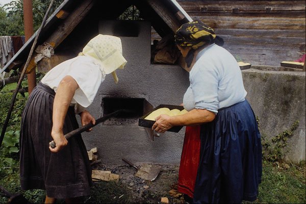 534087 Traditional Farmyard, Baking Sweet Bread, Hoteni, Romania A4 Photo Print