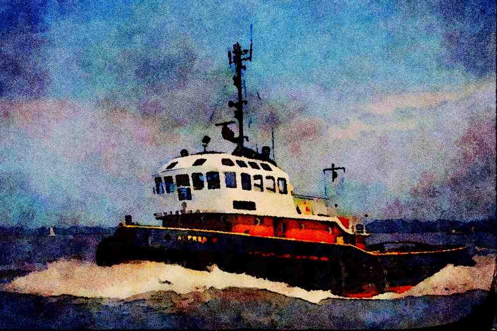 535002 British Tug ALFRED At Speed Off Felixstowe A4 Limited Edition Watercolour Print