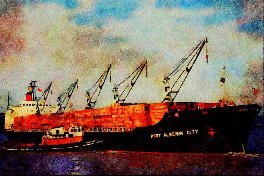 535011 British Clyde built Bulk Carrier PORT ALBERNI CITY A4 Limited Edition Watercolour Print