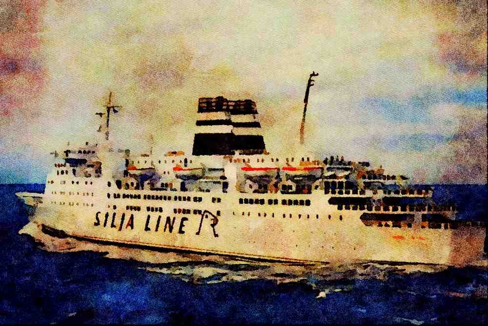 535015 Finnish Baltic Ferry WELLAMO A4 Limited Edition Watercolour Print
