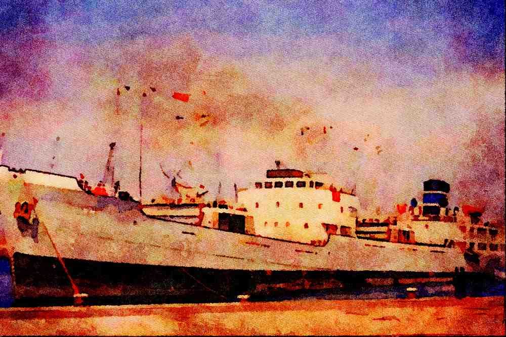 535018 British built Steamer LOCARNO Docking A4 Limited Edition Watercolour Print