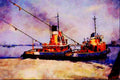 535019 Tugs At Work, NORTH BUOY And ALEXANDRIA A4 Limited Edition Watercolour Print
