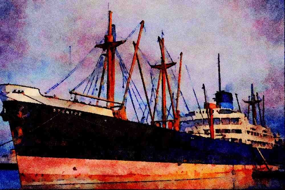 535022 STENTOR, 1946 Blue Funnel Line Vessel A4 Limited Edition Watercolour Print