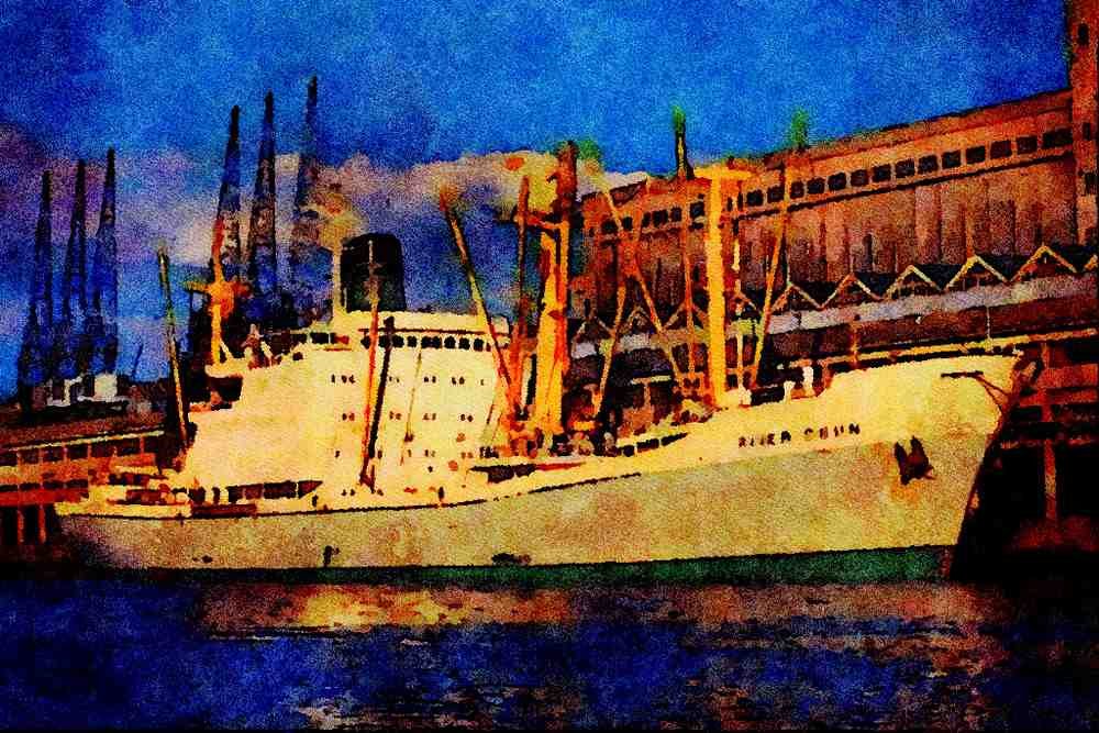 535044 Nigerian National Line Vessel RIVER OGUN In Dry Dock A4 Limited Edition Watercolour Print