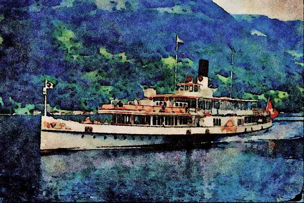 535061 1902 Swiss built Lake Lucerne Paddler UNTERWALDEN A4 Limited Edition Watercolour Print