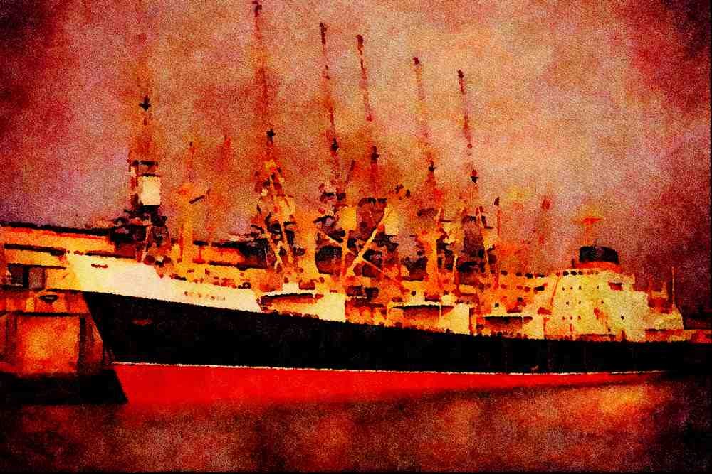 535063 Cunard Line Cargo Vessel SCYTHIA In Dock A4 Limited Edition Watercolour Print