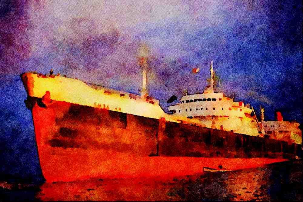 535064 Shell Steam Turbine Tanker AMASTRA A4 Limited Edition Watercolour Print
