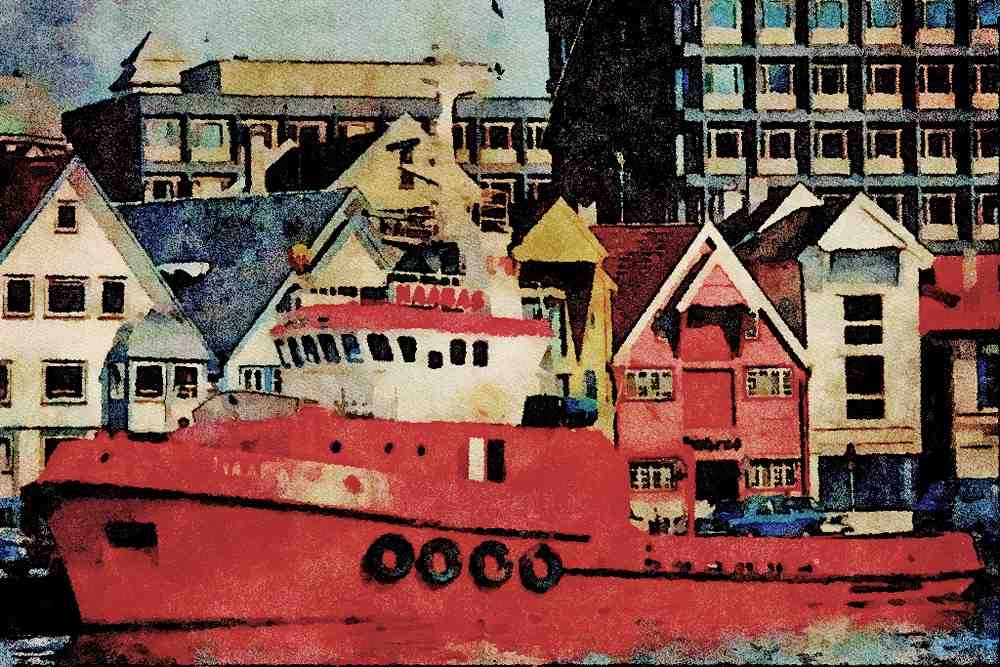535067 Norwegian owned Tug HAABAS At Stavanger A4 Limited Edition Watercolour Print
