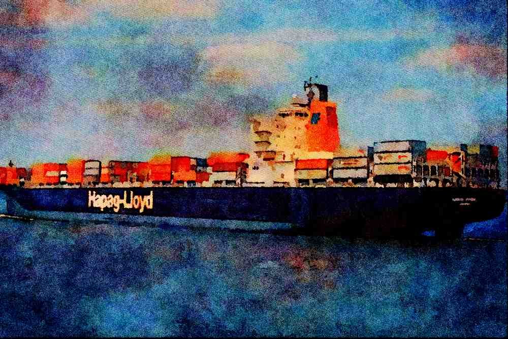 535075 HOECHST EXPRESS, Large German owned Container Ship A4 Limited Edition Watercolour Print