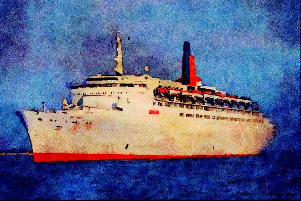 535077 Cunard Line Flagship QUEEN ELIZABETH 2, Pale Gray Livery A4 Limited Edition Watercolour Print