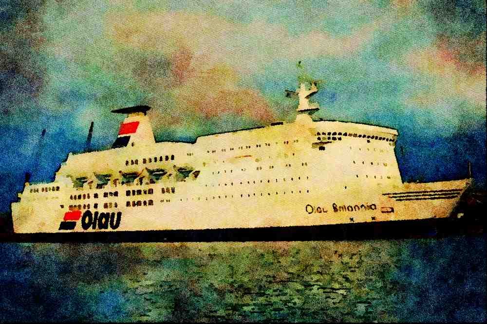 535088 OLAU BRITANNIA, German owned North Sea Ferry A4 Limited Edition Watercolour Print