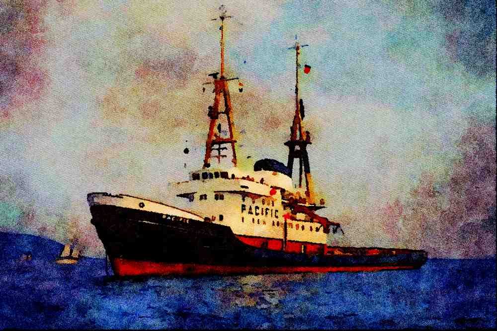 535092 1962 German Ocean Going Rescue Tug PACIFIC A4 Limited Edition Watercolour Print