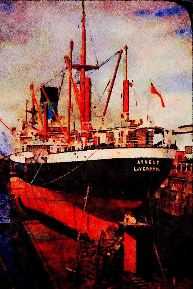 535095 Blue Funnel Vessel ATREUS In Dry Dock A4 Limited Edition Watercolour Print