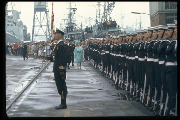 536008 Queen Mother Reviews Troops At Navy Yard A4 Photo Print