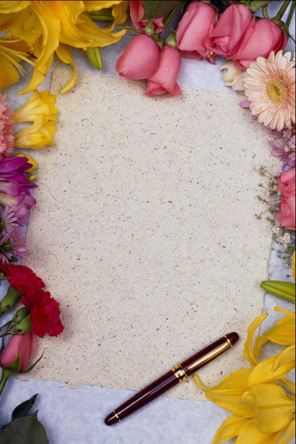 537077 Paper Surrounded By Flowers A4 Photo Print